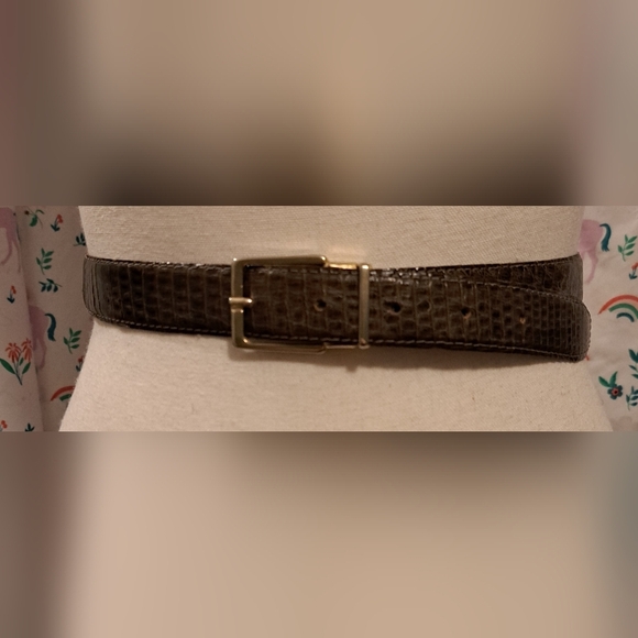 Vintage Sera Olive Brown Exotic Lizard Neutral Boho Casual Quiet Lux Belt 41in - Picture 1 of 6